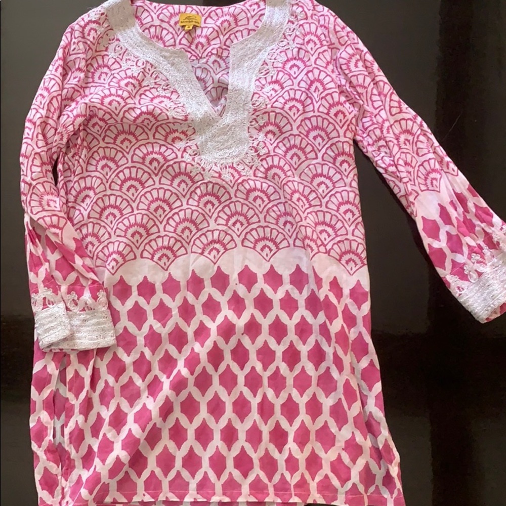 Roberta Roller Rabbit pink, white & silver tunic